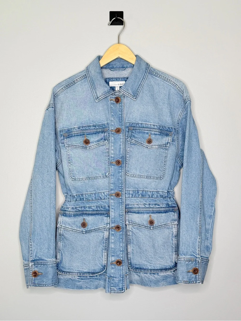 NEW LOFT Oversized Denim Long Sleeve Adjustable Waist Utility Jacket Size S - Picture 3 of 9